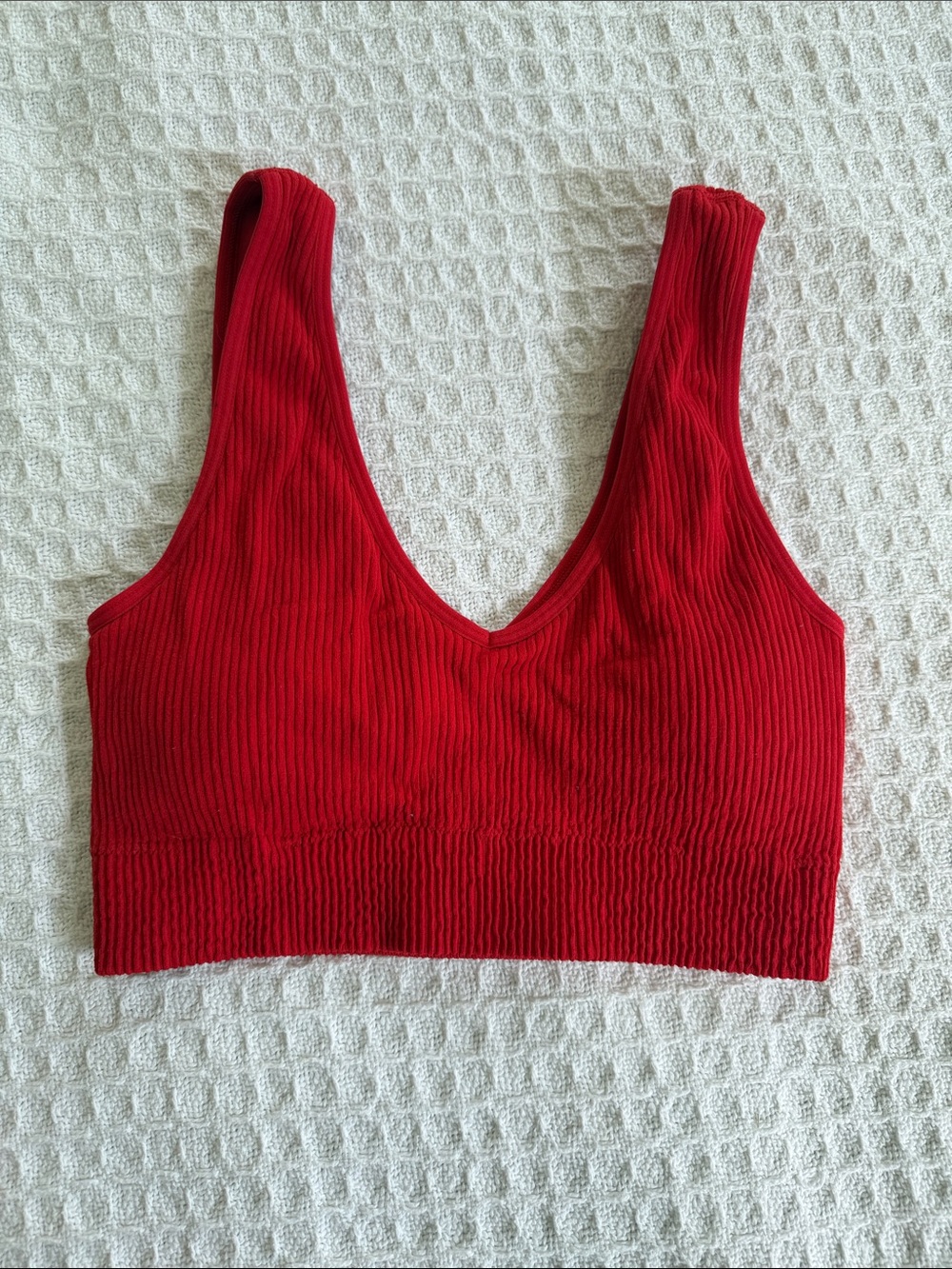 Athletic Top - Ribbed V-Neck Red Crop Top
